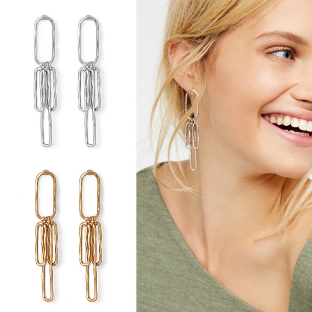 Retro Boho Metal Rectangle Cluster Dangle Earrings